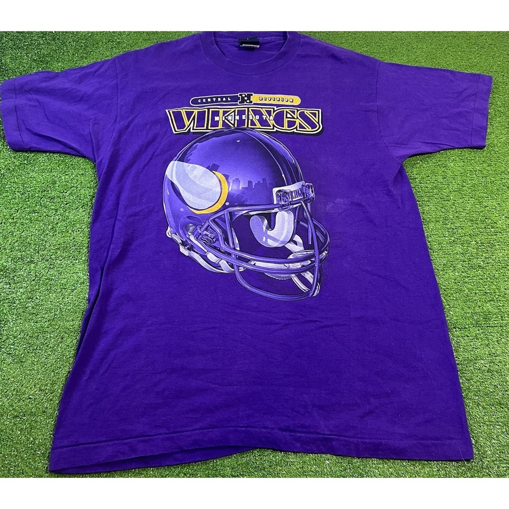 vintage vikings Shirt LG 90s Oversized Logo Minnesota Skyline Helmet Tee Rare‎